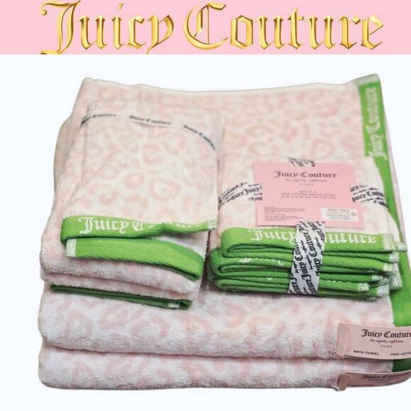 Juicy Couture Signature Logo Leopord Print Plush Oversized Bath Towel Set - Picture 1 of 9